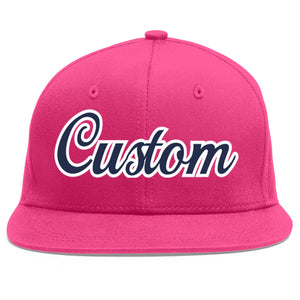 Custom Rose Red Navy-White Flat Eaves Sport Baseball Cap