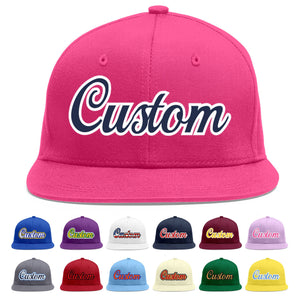 Custom Rose Red Navy-White Flat Eaves Sport Baseball Cap