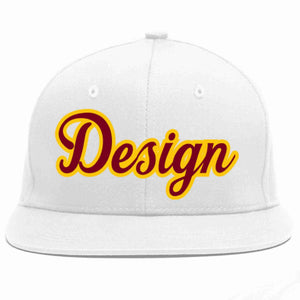 Custom White Crimson-Gold Flat Eaves Sport Baseball Cap Design for Men/Women/Youth