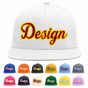 Custom White Crimson-Gold Flat Eaves Sport Baseball Cap Design for Men/Women/Youth