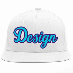 Conception personnalisée de casquette de baseball de sport à avant-toit plat bleu clair-violet blanc pour hommes/femmes/jeunes