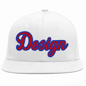 Custom White Red-Royal Flat Eaves Sport Baseball Cap Design for Men/Women/Youth