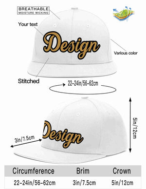 Custom White Old Gold-Black Flat Eaves Sport Baseball Cap Design for Men/Women/Youth