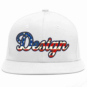 Custom White Vintage USA Flag-Gold Flat Eaves Sport Baseball Cap Design for Men/Women/Youth