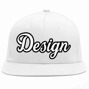 Custom White White-Black Flat Eaves Sport Baseball Cap Design for Men/Women/Youth