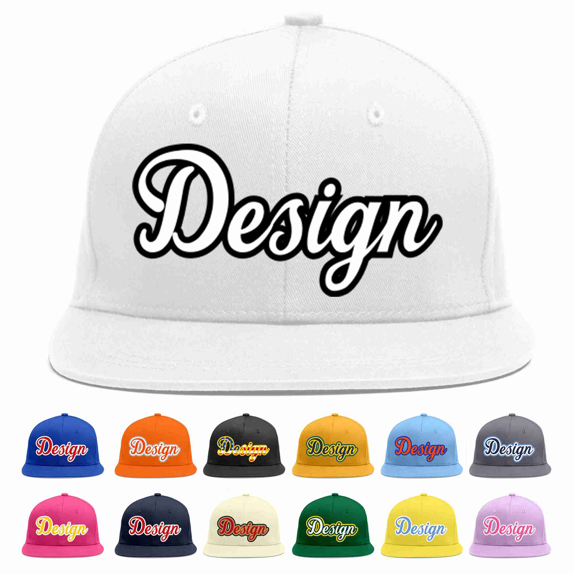 Custom White White-Black Flat Eaves Sport Baseball Cap Design for Men/Women/Youth