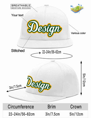 Custom White White-Kelly Green Flat Eaves Sport Baseball Cap Design for Men/Women/Youth