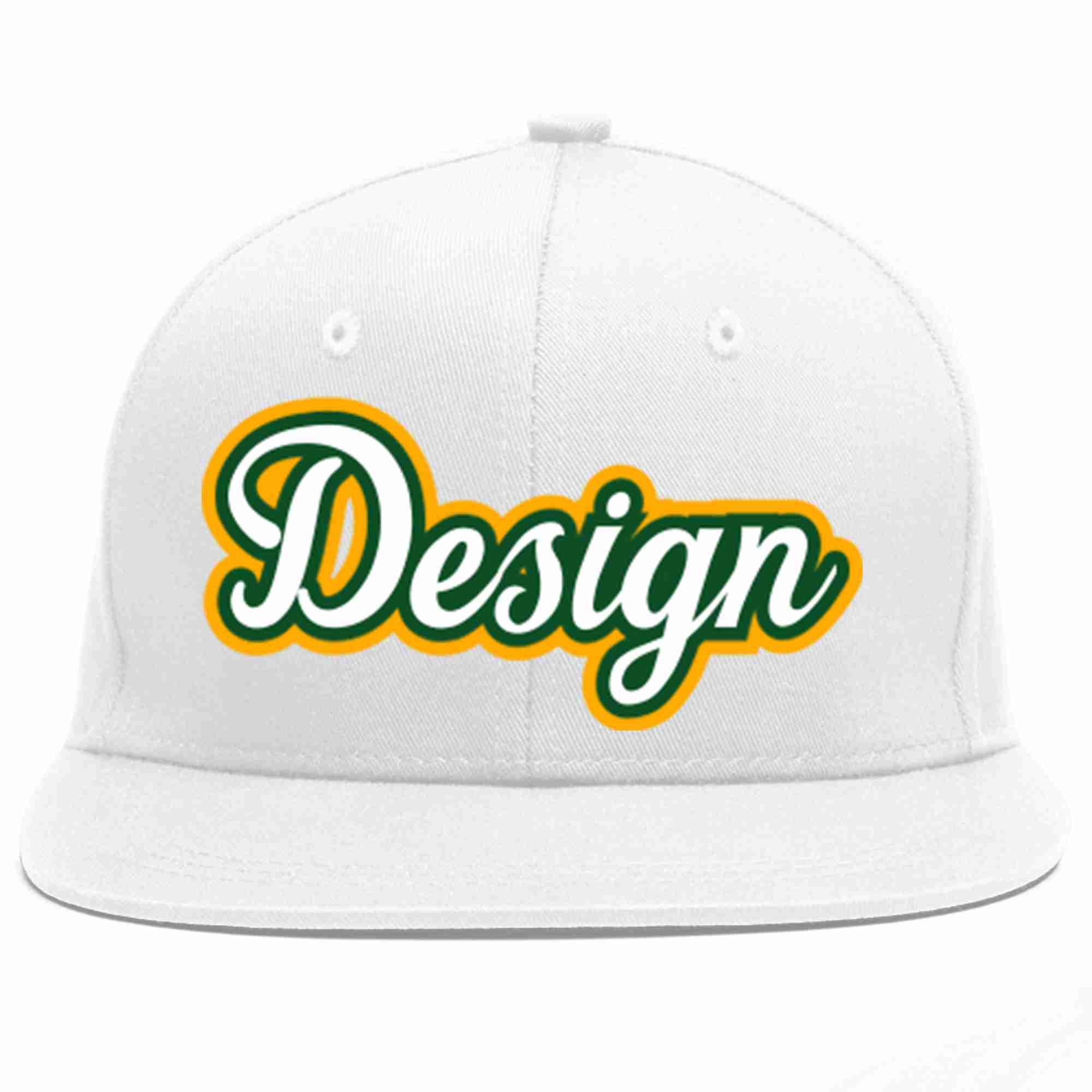 Custom White White-Kelly Green Flat Eaves Sport Baseball Cap Design for Men/Women/Youth