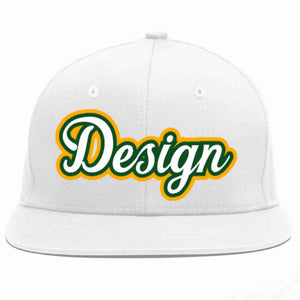 Conception personnalisée de casquette de baseball de sport à avant-toit plat blanc-vert Kelly pour hommes/femmes/jeunes