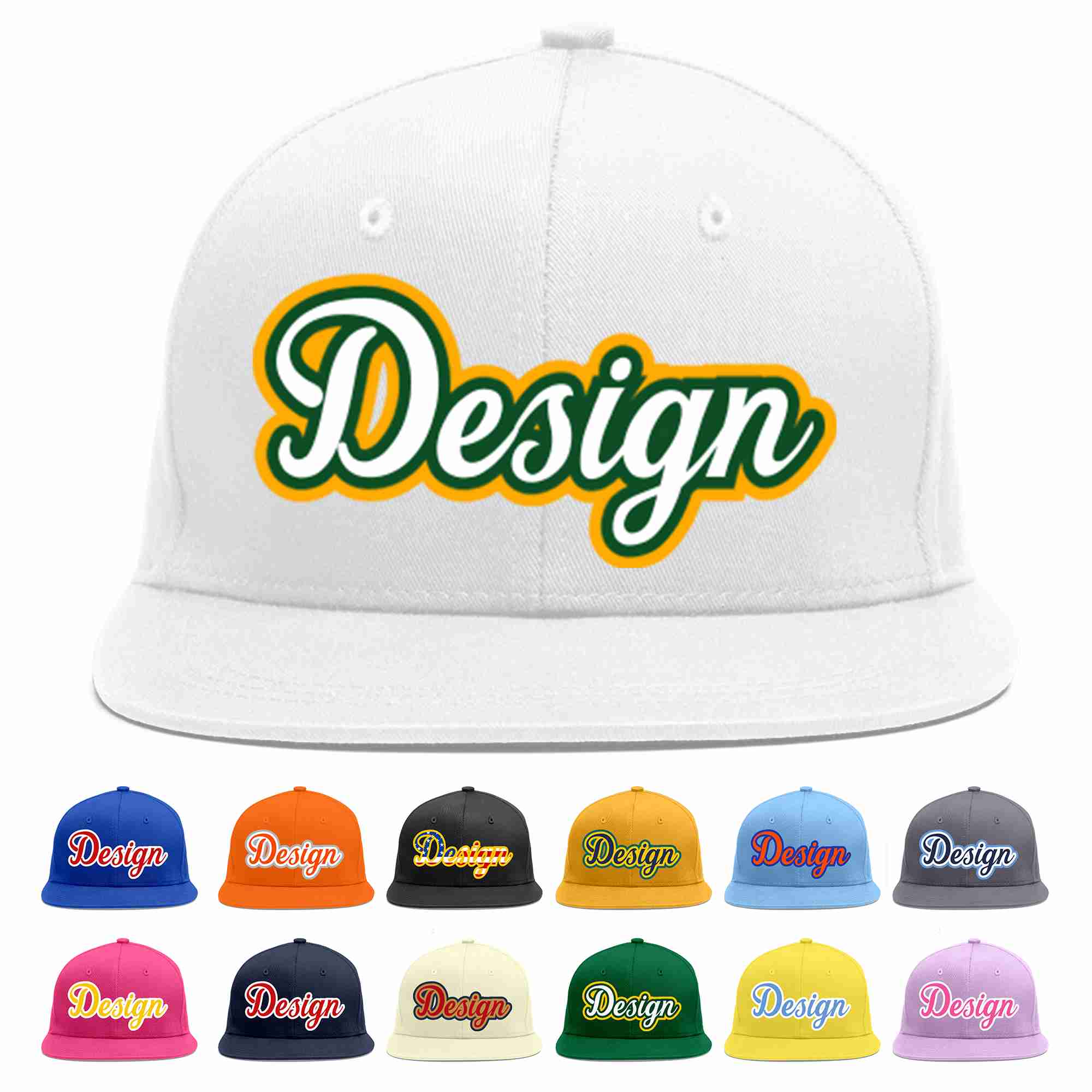 Custom White White-Kelly Green Flat Eaves Sport Baseball Cap Design for Men/Women/Youth