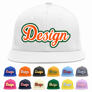 Custom White Orange-White Flat Eaves Sport Baseball Cap Design for Men/Women/Youth