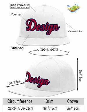 Custom White Red-Navy Flat Eaves Sport Baseball Cap Design for Men/Women/Youth