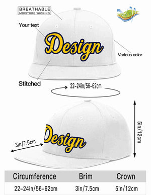 Custom White Gold-Navy Flat Eaves Sport Baseball Cap Design for Men/Women/Youth