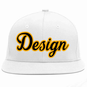 Conception personnalisée de casquette de baseball de sport à avant-toit plat blanc noir-jaune pour hommes/femmes/jeunes