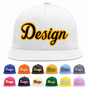 Conception personnalisée de casquette de baseball de sport à avant-toit plat blanc noir-jaune pour hommes/femmes/jeunes