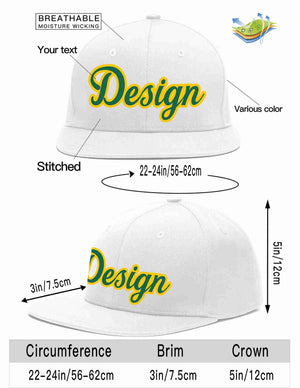 Custom White Kelly Green-Gold Flat Eaves Sport Baseball Cap Design for Men/Women/Youth