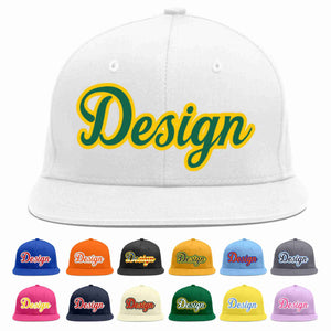 Custom White Kelly Green-Gold Flat Eaves Sport Baseball Cap Design for Men/Women/Youth