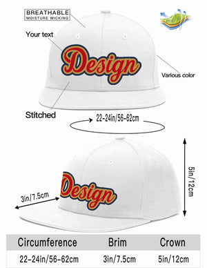 Custom White Red-Old Gold Flat Eaves Sport Baseball Cap Design for Men/Women/Youth