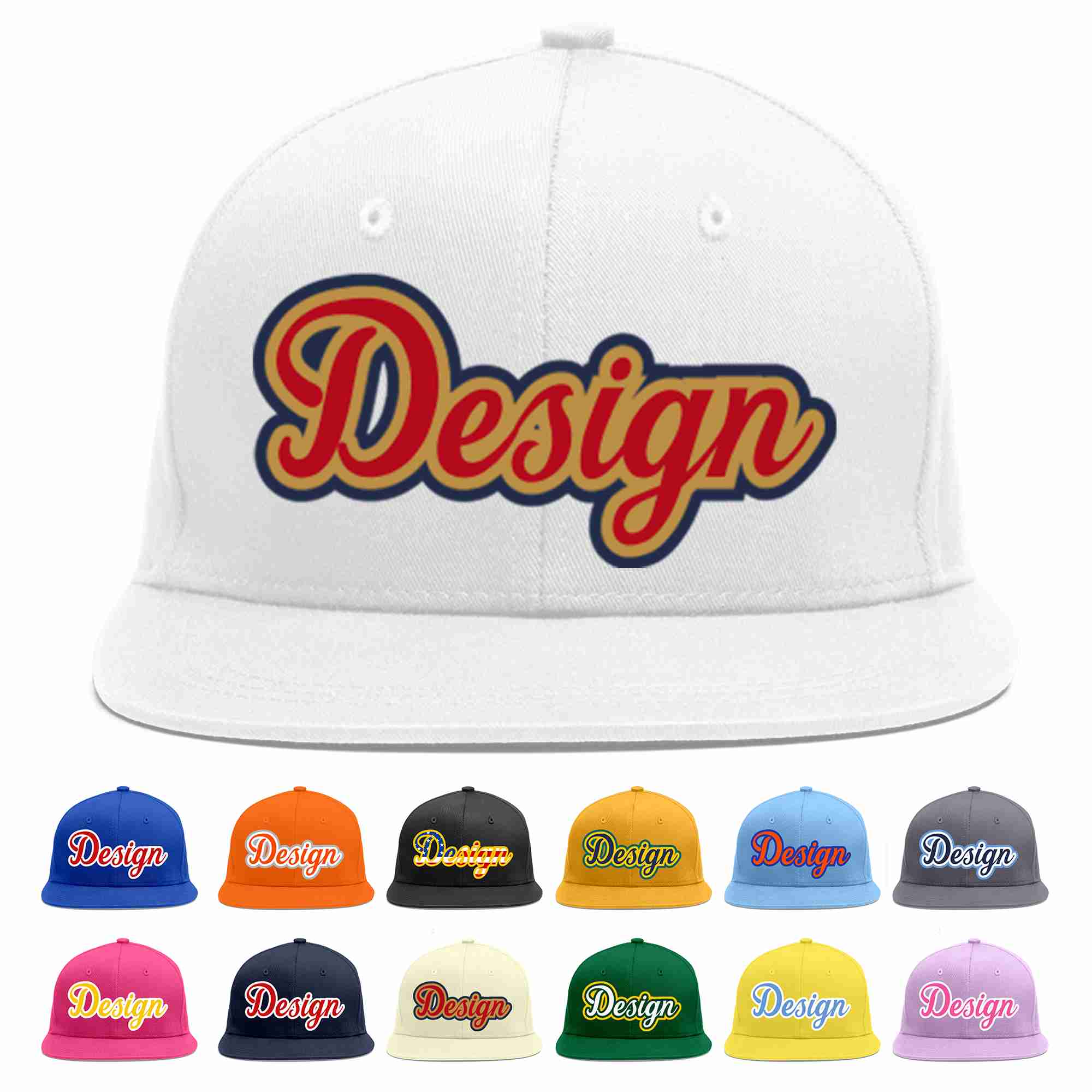 Custom White Red-Old Gold Flat Eaves Sport Baseball Cap Design for Men/Women/Youth