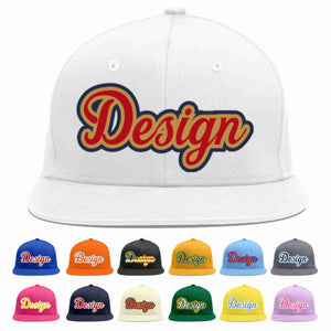 Custom White Red-Old Gold Flat Eaves Sport Baseball Cap Design for Men/Women/Youth