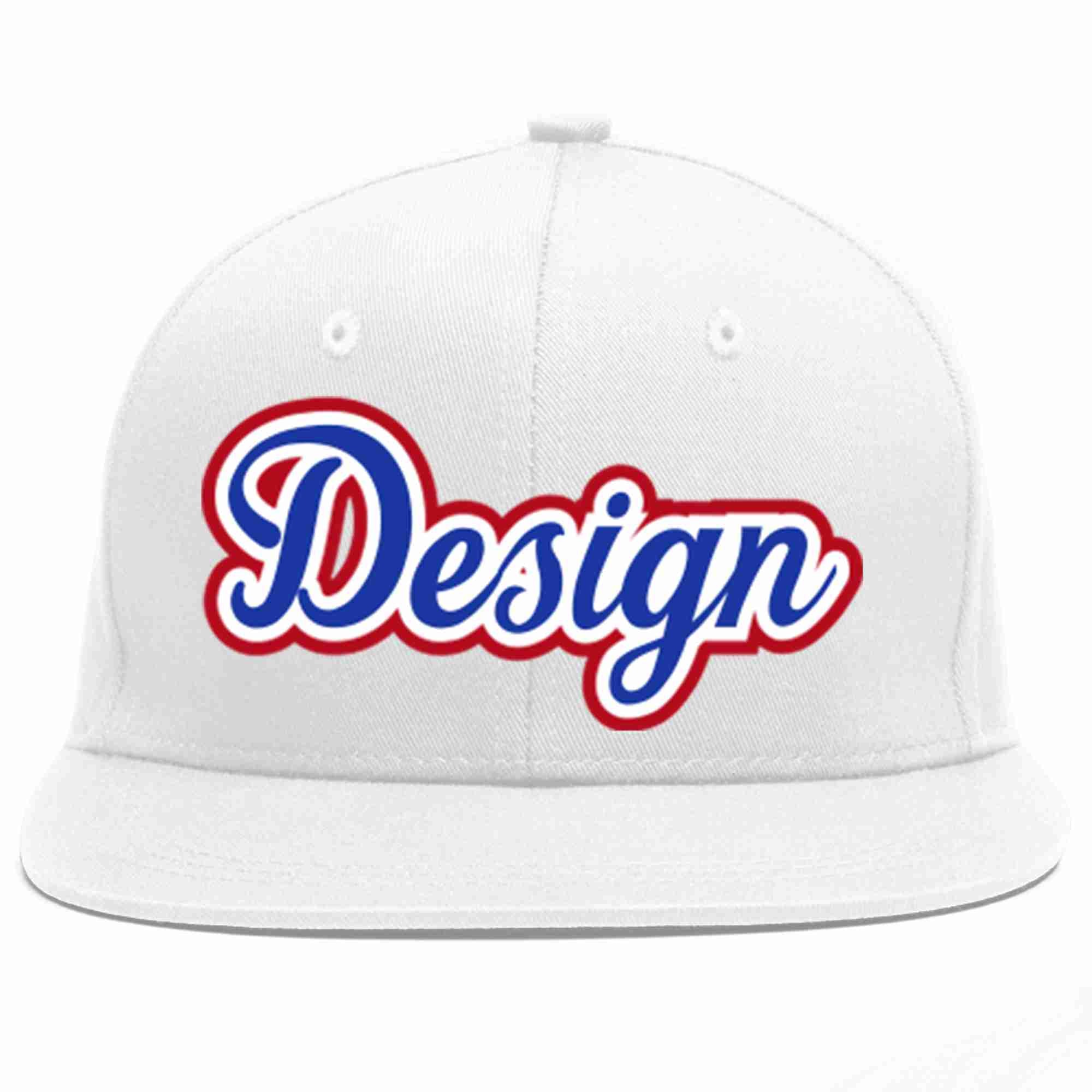 Conception personnalisée de casquette de baseball de sport à avant-toit plat blanc royal-blanc pour hommes/femmes/jeunes