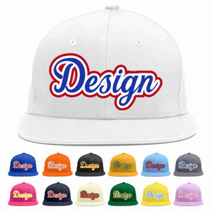 Custom White Royal-White Flat Eaves Sport Baseball Cap Design for Men/Women/Youth