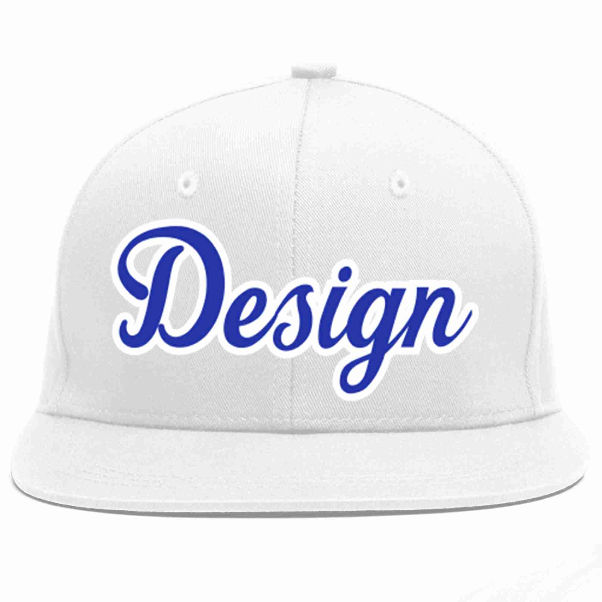 Conception personnalisée de casquette de baseball de sport à avant-toit plat blanc royal-blanc pour hommes/femmes/jeunes