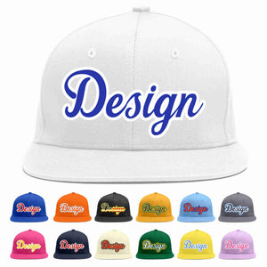 Custom White Royal-White Flat Eaves Sport Baseball Cap Design for Men/Women/Youth