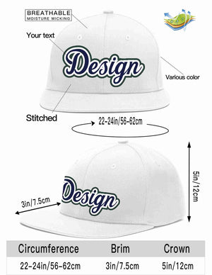 Custom White Navy-White Flat Eaves Sport Baseball Cap Design for Men/Women/Youth