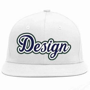 Custom White Navy-White Flat Eaves Sport Baseball Cap Design for Men/Women/Youth