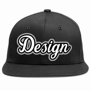 Conception personnalisée de casquette de baseball de sport à avant-toit plat noir blanc-noir pour hommes/femmes/jeunes