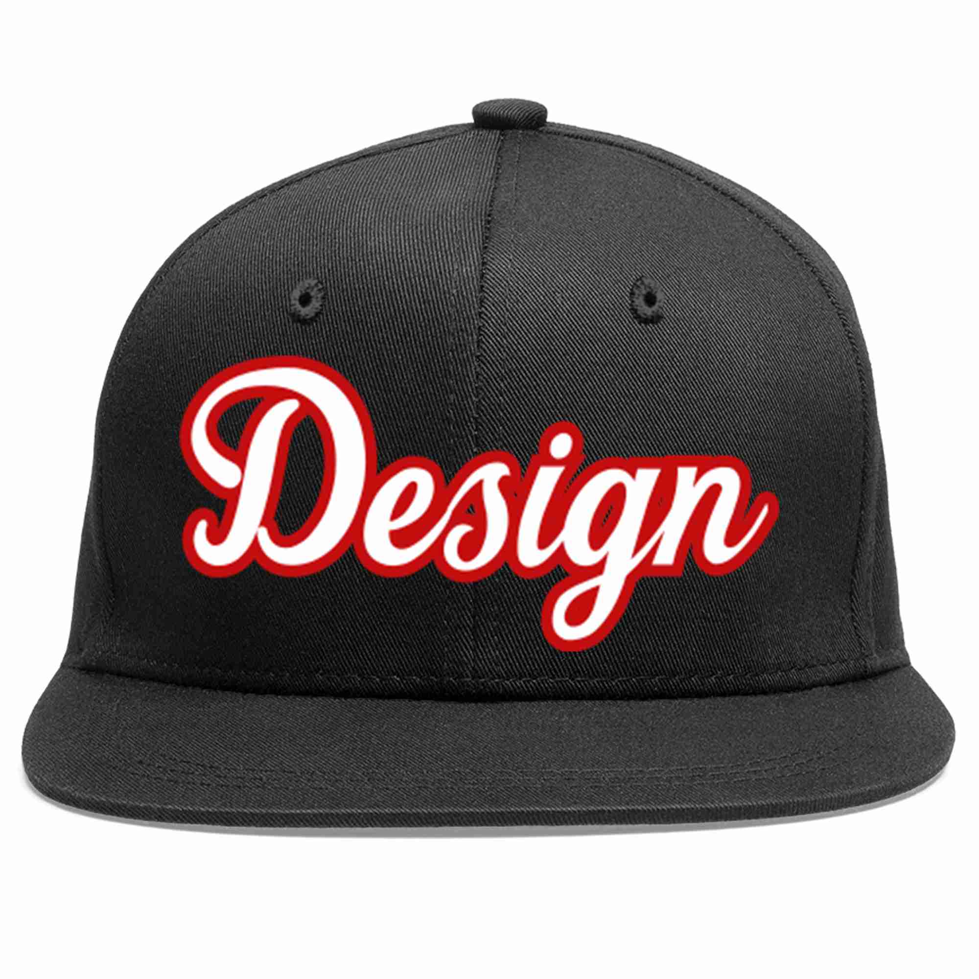 Custom Black White-Red Flat Eaves Sport Baseball Cap Design for Men/Women/Youth