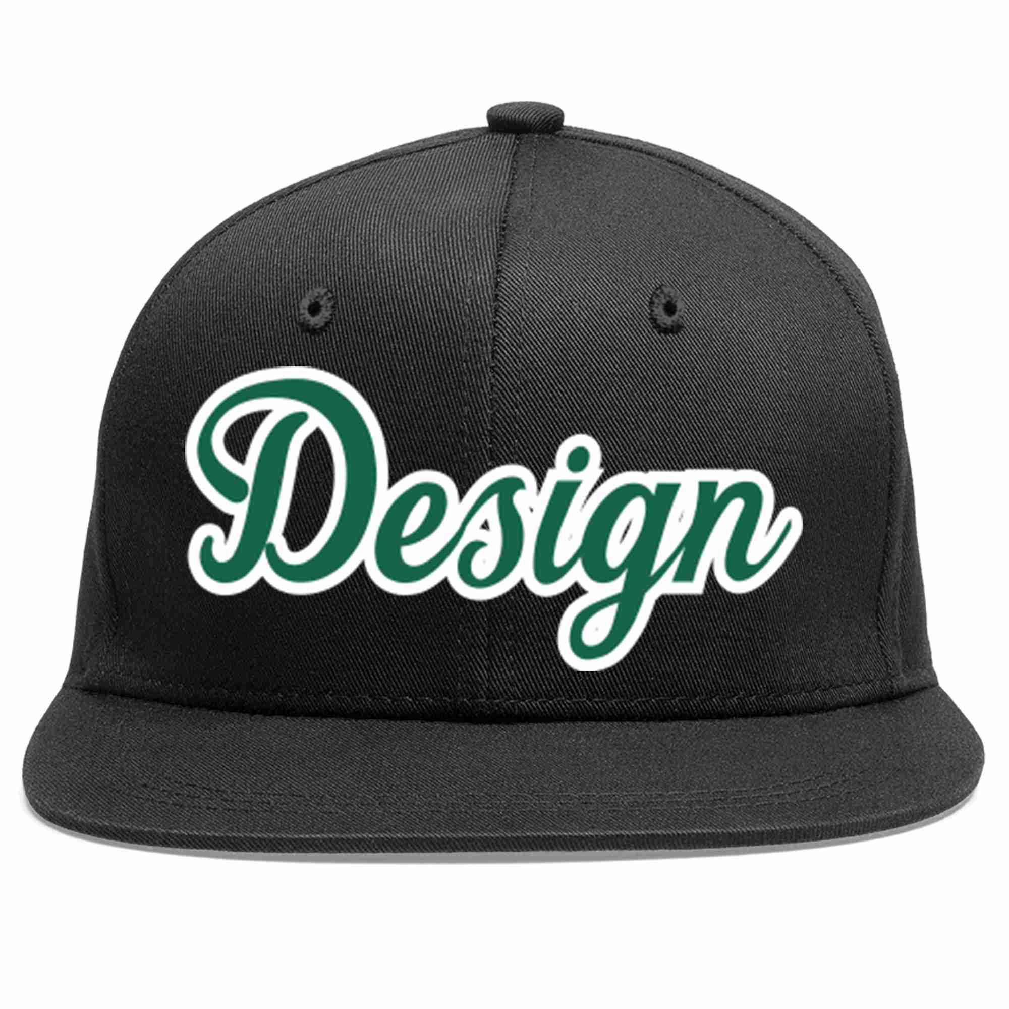 Custom Black Kelly Green-White Flat Eaves Sport Baseball Cap Design for Men/Women/Youth