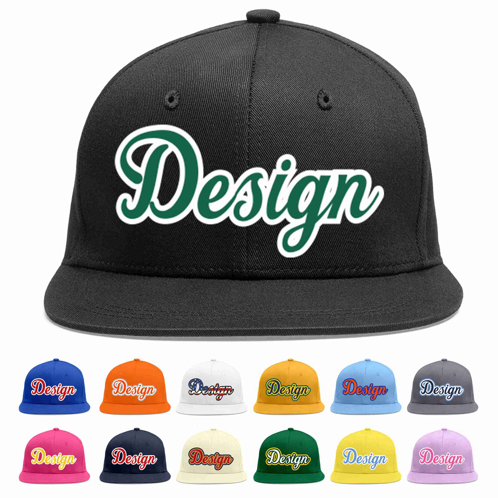 Custom Black Kelly Green-White Flat Eaves Sport Baseball Cap Design for Men/Women/Youth