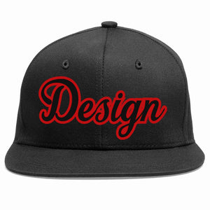 Conception personnalisée de casquette de baseball de sport à avant-toit plat noir noir-rouge pour hommes/femmes/jeunes