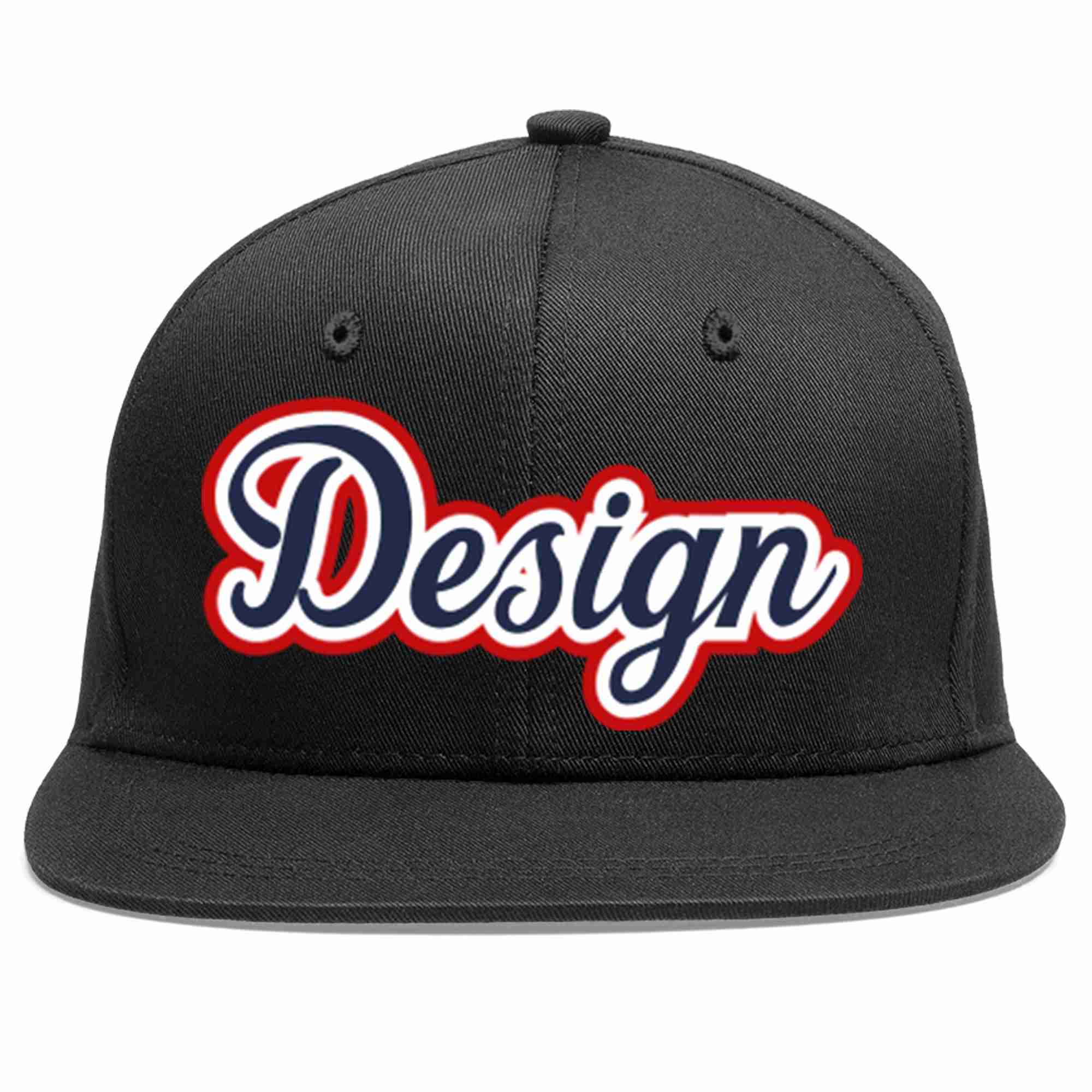 Custom Black Navy-White Flat Eaves Sport Baseball Cap Design for Men/Women/Youth