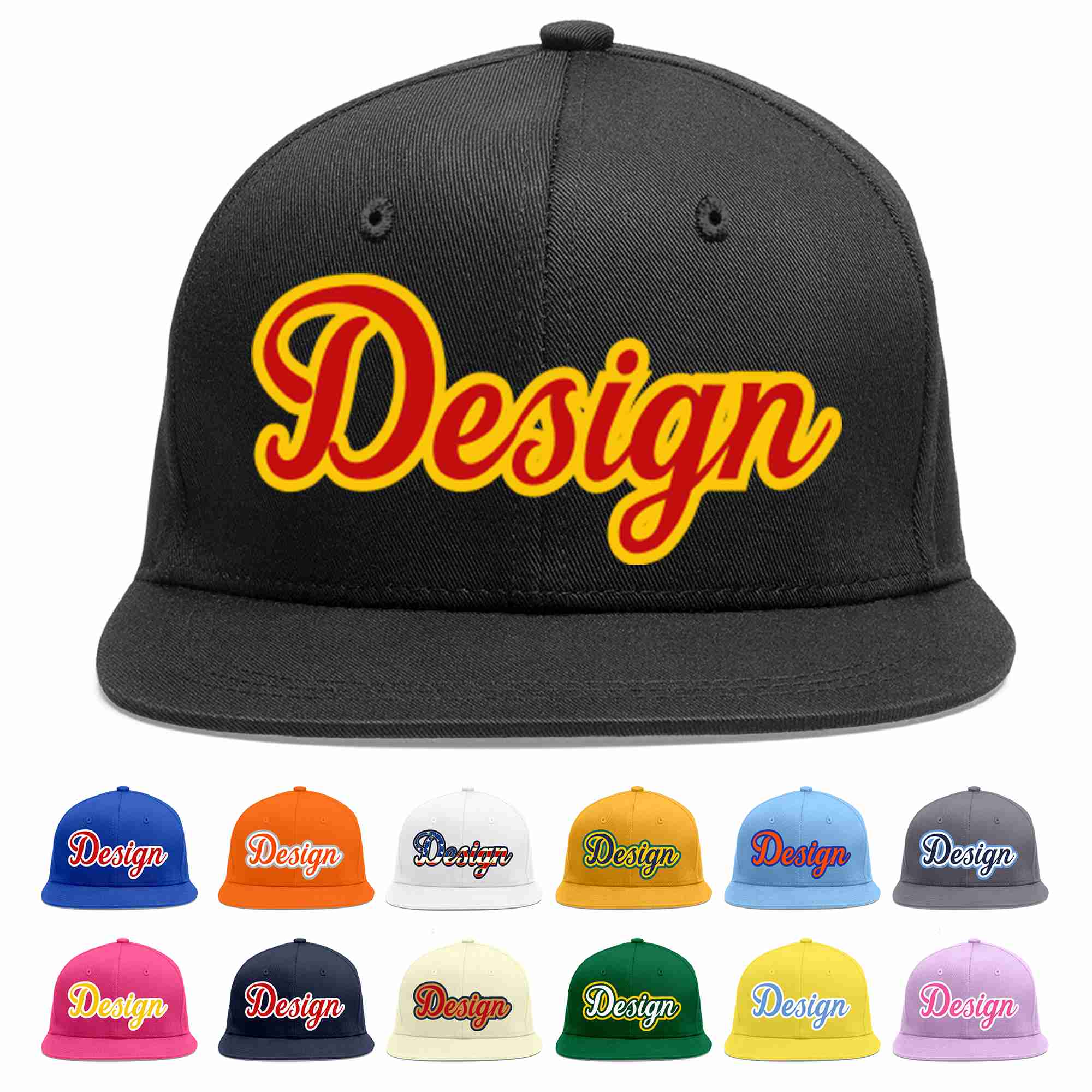 Custom Black Red-Yellow Flat Eaves Sport Baseball Cap Design for Men/Women/Youth