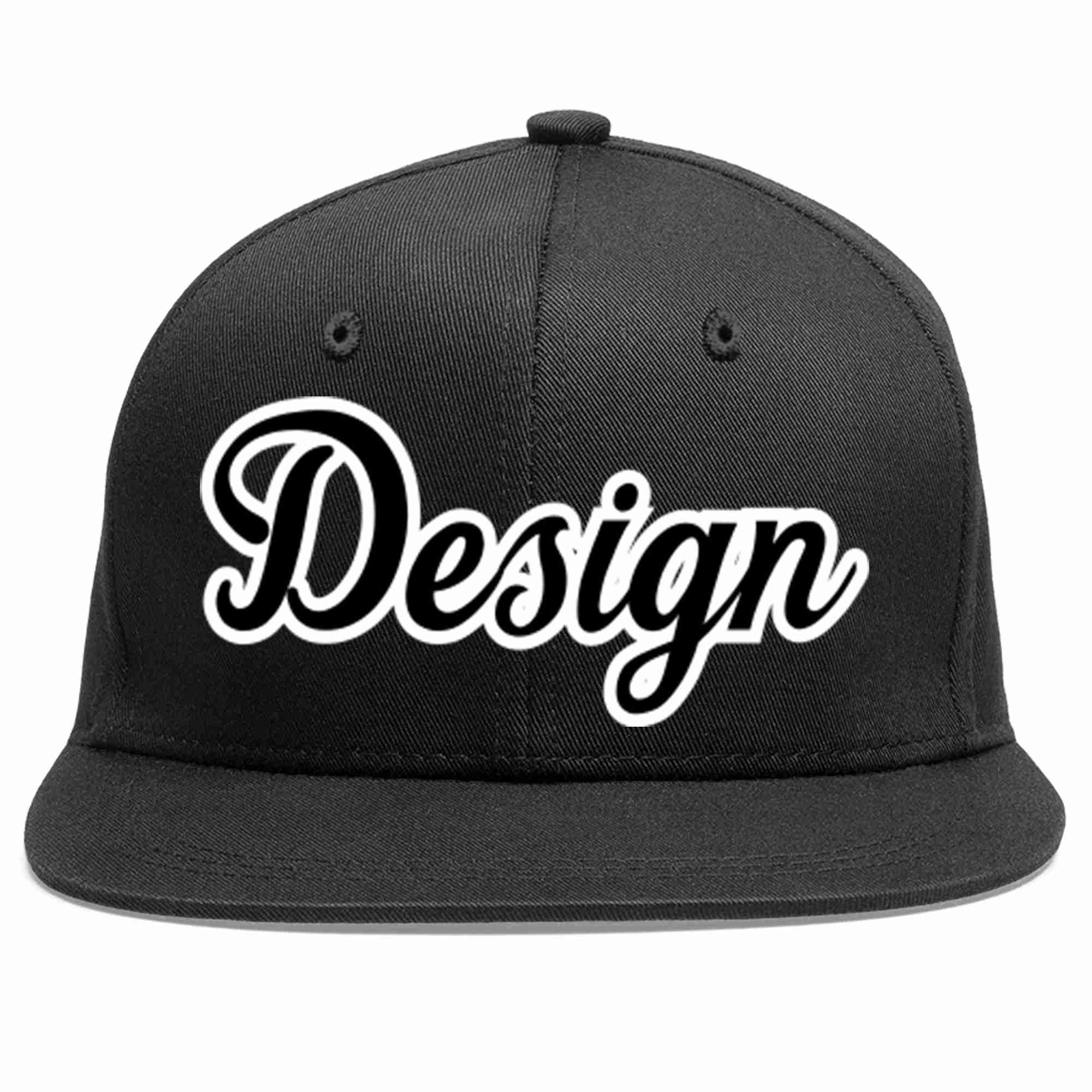 Custom Black Black-White Flat Eaves Sport Baseball Cap Design for Men/Women/Youth