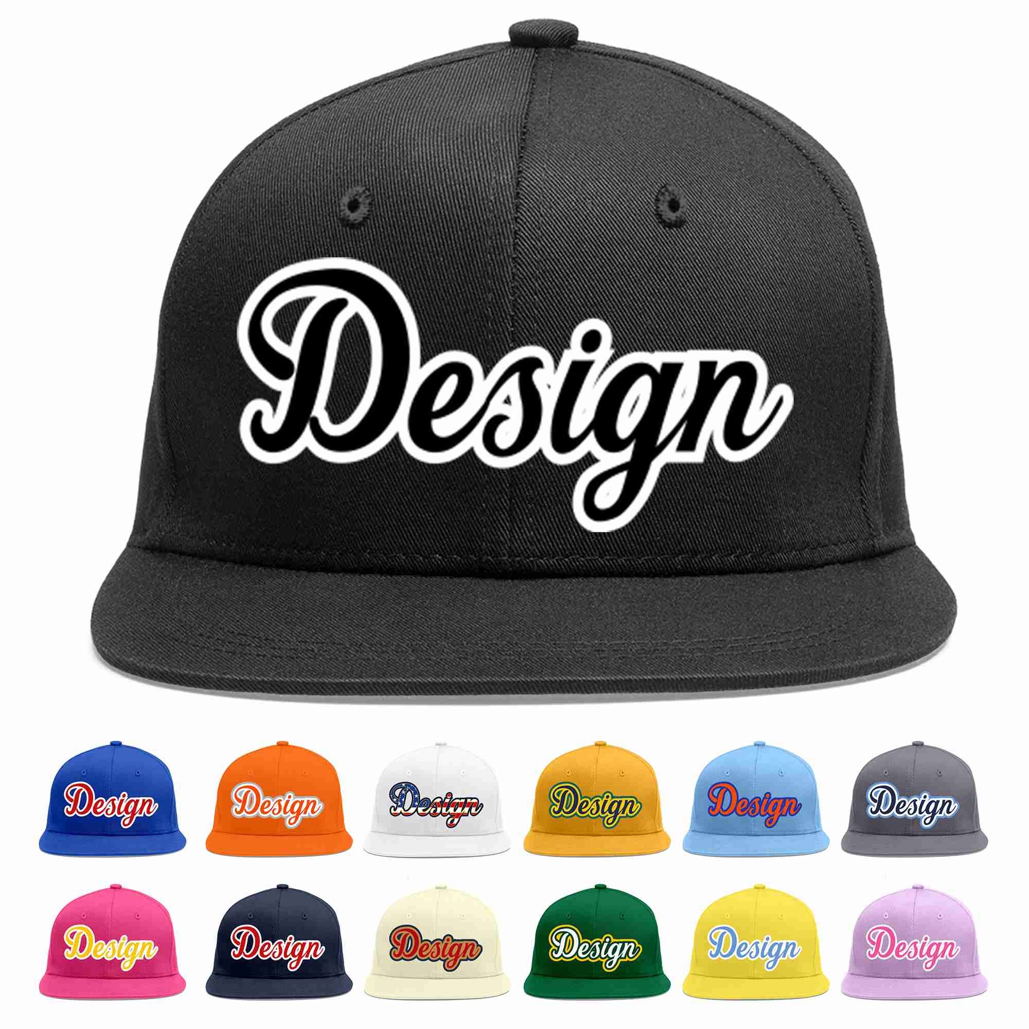 Custom Black Black-White Flat Eaves Sport Baseball Cap Design for Men/Women/Youth