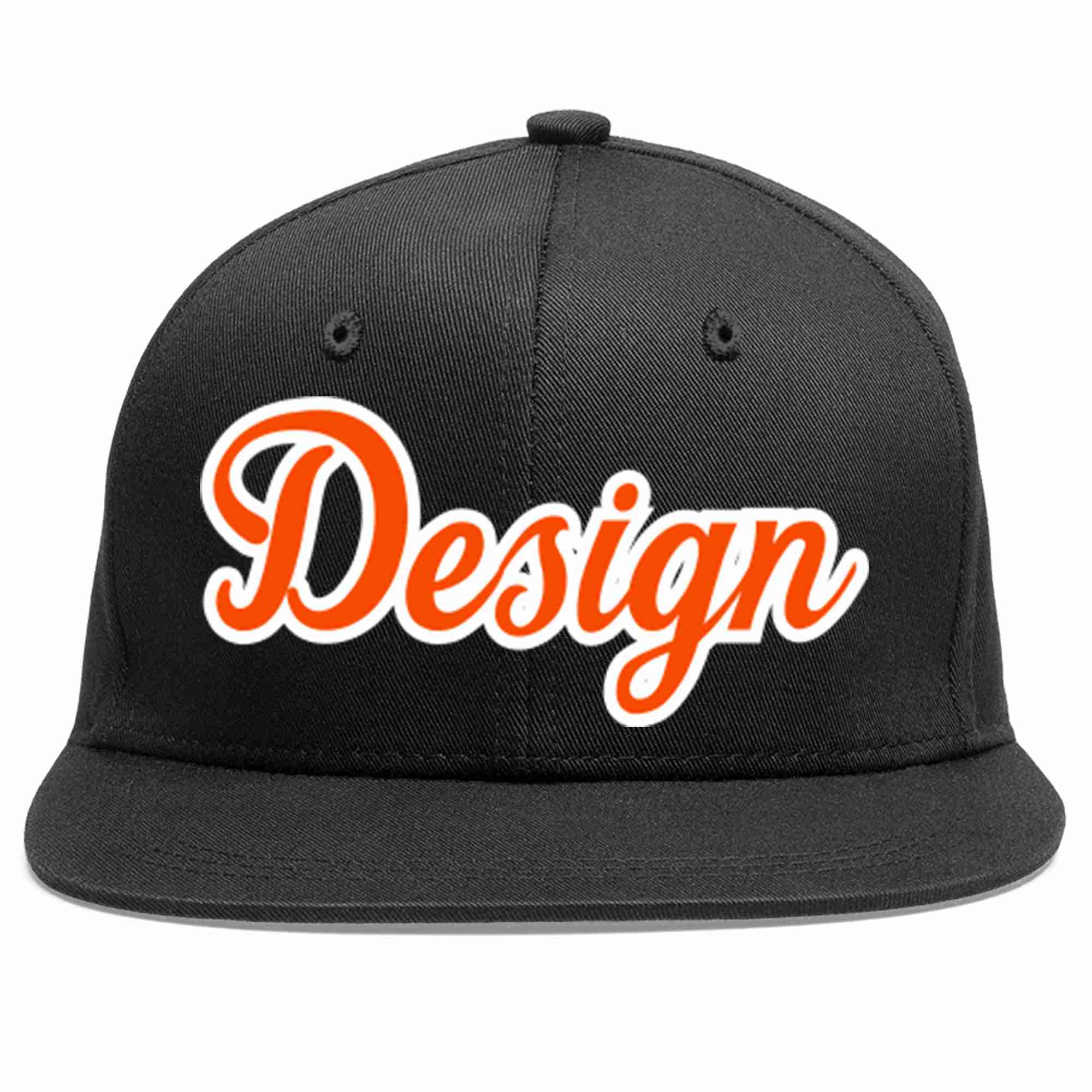 Conception personnalisée de casquette de baseball de sport à avant-toit plat noir orange-blanc pour hommes/femmes/jeunes