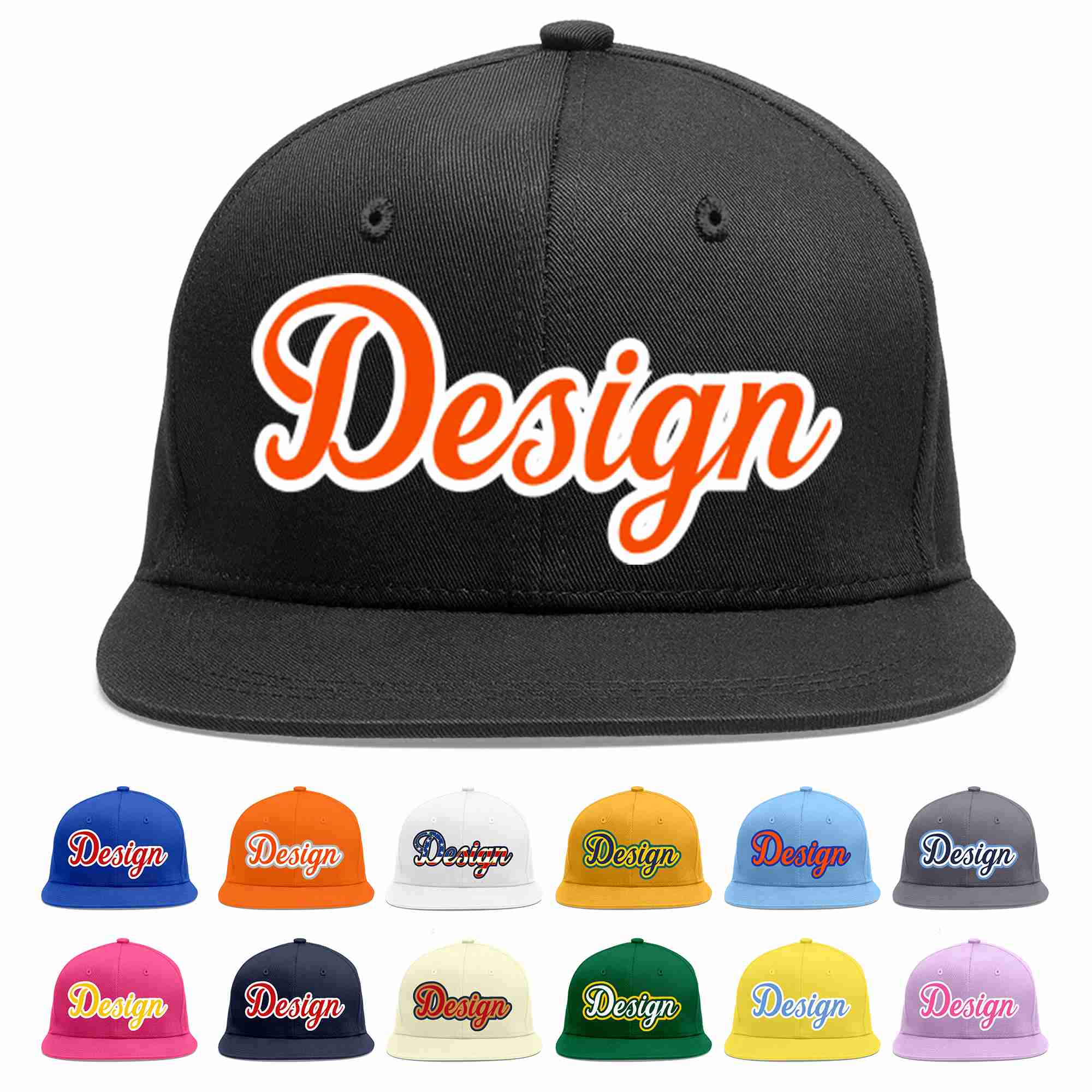 Custom Black Orange-White Flat Eaves Sport Baseball Cap Design for Men/Women/Youth