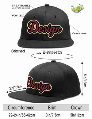 Custom Black Crimson-Black Flat Eaves Sport Baseball Cap Design for Men/Women/Youth