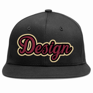 Custom Black Crimson-Black Flat Eaves Sport Baseball Cap Design for Men/Women/Youth