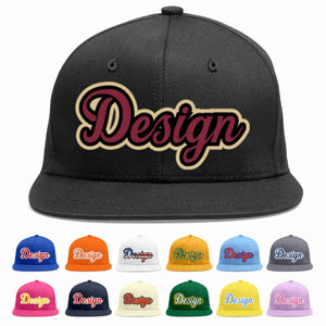 Custom Black Crimson-Black Flat Eaves Sport Baseball Cap Design for Men/Women/Youth