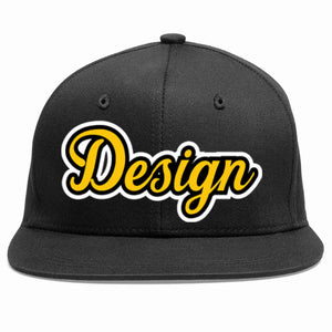 Custom Black Gold-Black Flat Eaves Sport Baseball Cap Design for Men/Women/Youth