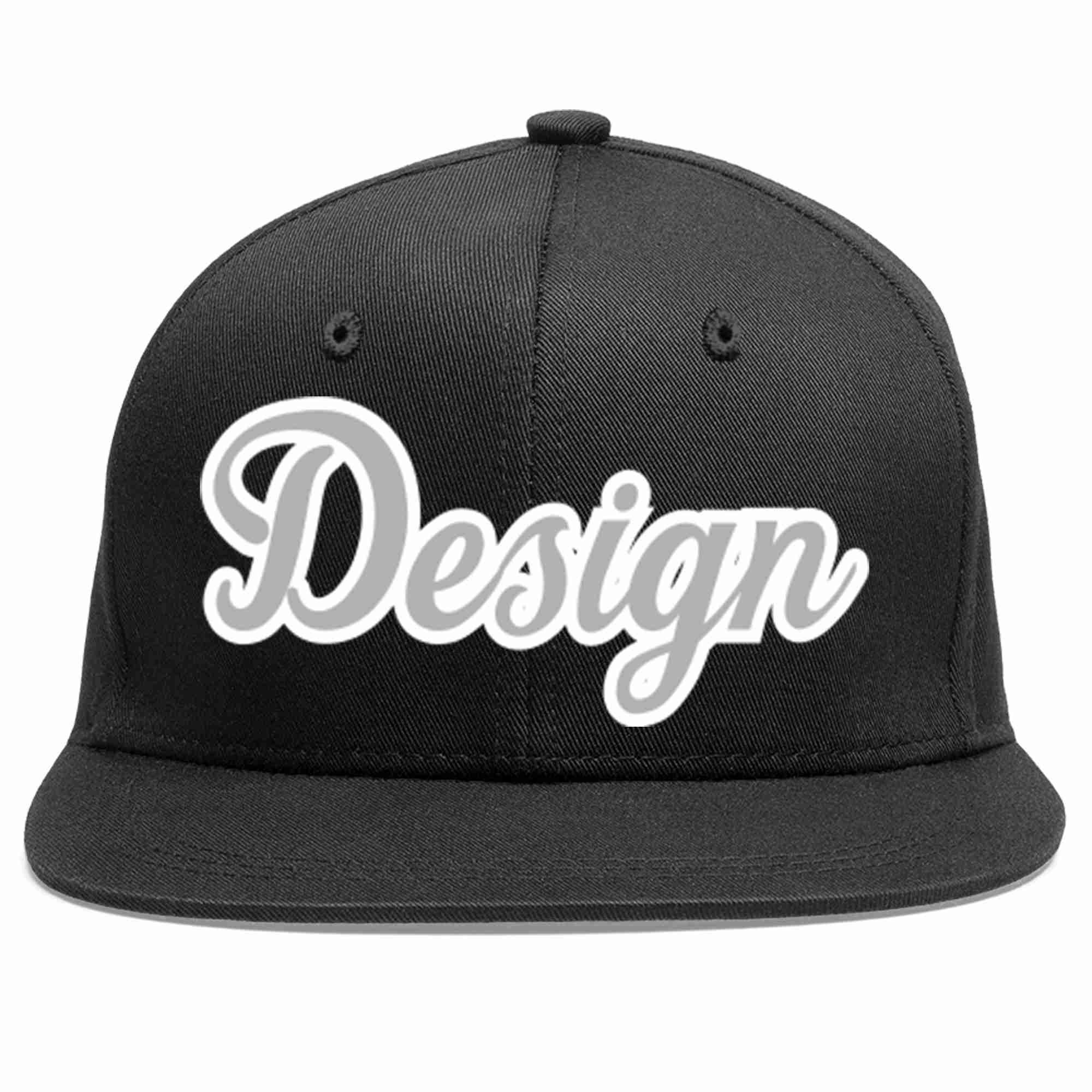 Conception personnalisée de casquette de baseball de sport à avant-toit plat noir gris-blanc pour hommes/femmes/jeunes