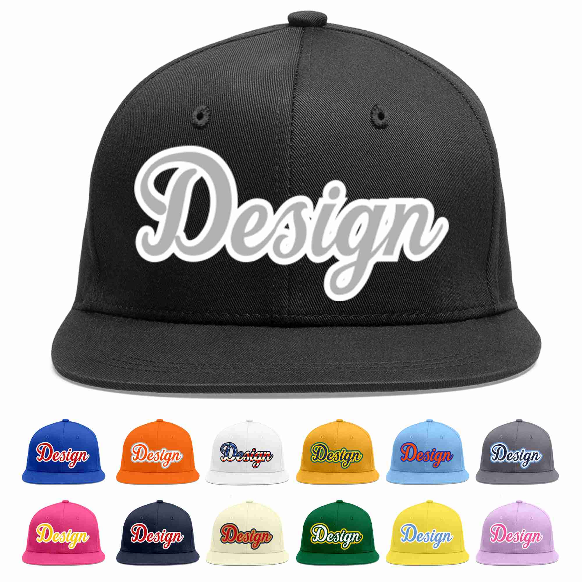 Custom Black Gray-White Flat Eaves Sport Baseball Cap Design for Men/Women/Youth