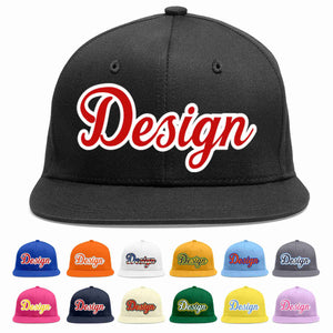 Custom Black Red-White Flat Eaves Sport Baseball Cap Design for Men/Women/Youth