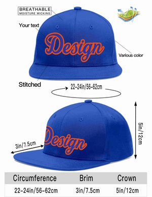 Custom Royal Royal-Orange Flat Eaves Sport Baseball Cap Design for Men/Women/Youth