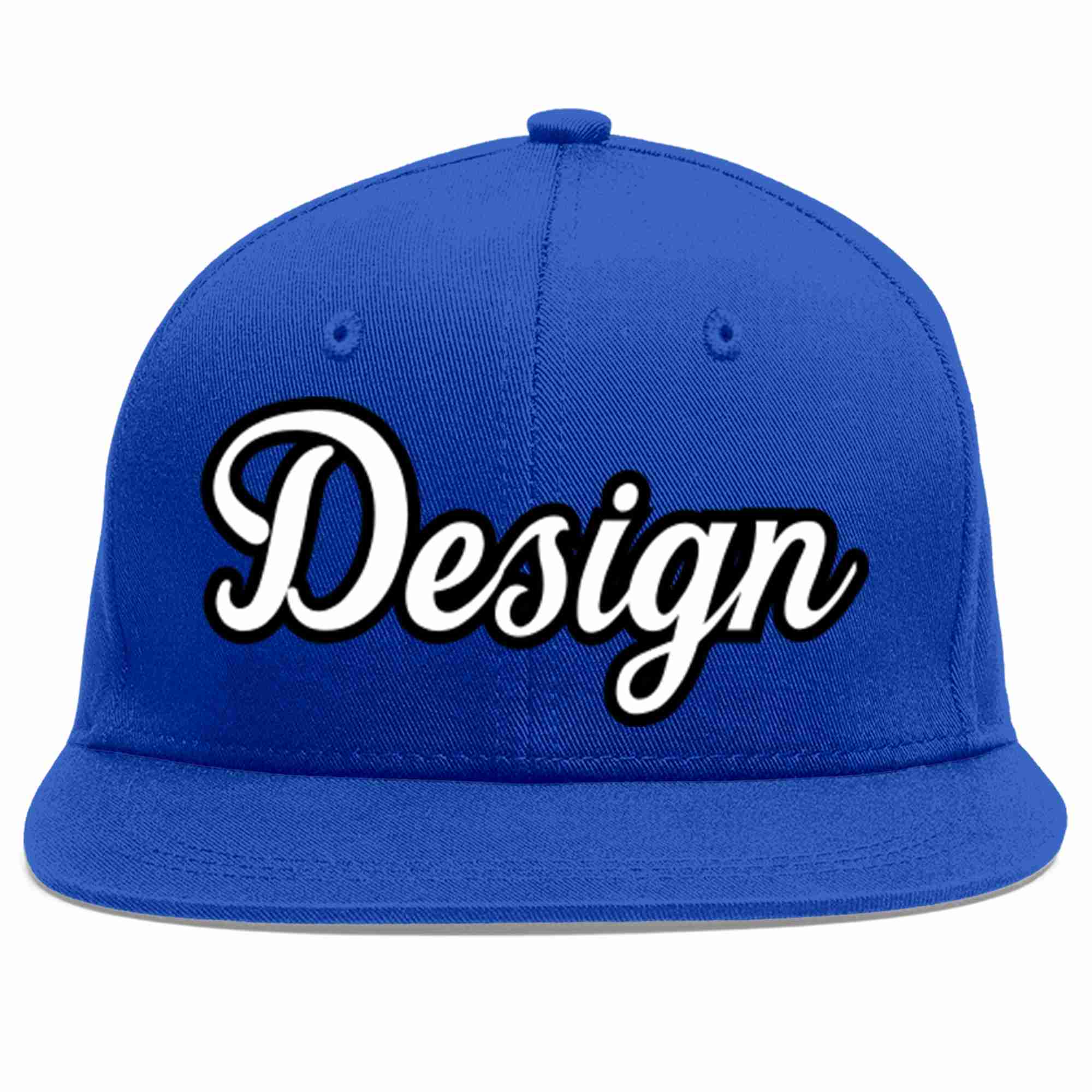 Custom Royal White-Black Flat Eaves Sport Baseball Cap Design for Men/Women/Youth